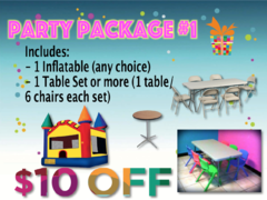 A Fun Party PackA Fun Party Package #1- 1 Inflatable, 1 or more Tables & Chairs sets, Concession, Speaker, or Canopy Tent*age #1- 1 Inflatable, 1 or more Table Sets*