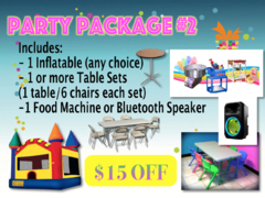 A Fun Party Package #2- 1 Inflatable, 1 Concession or Speaker, 1 or more table sets*