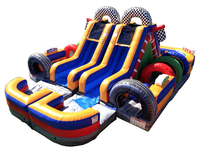 Twin Turbo Raceway Dual Lane Obstacle Course w/ 2 16ft Slides