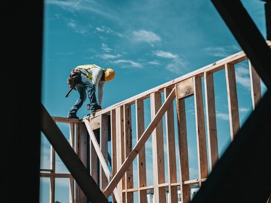 Construction worker building a house