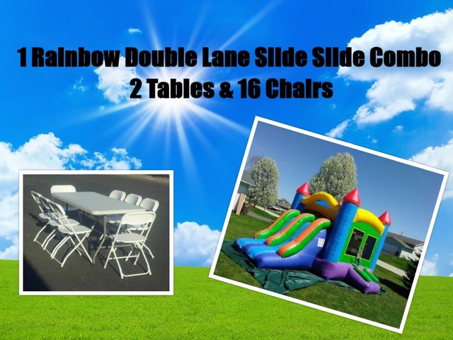 Double Lane Slide Party Package (2 6ft Tables and 16 Chairs)