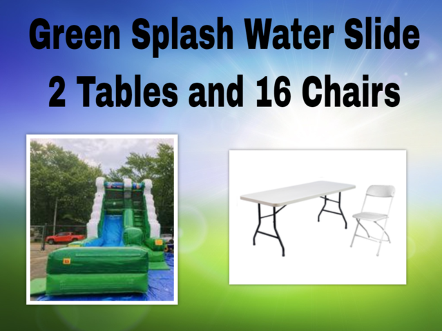 Green Splash Water Slide Party Package (2 6ft Tables and 16 Chairs)