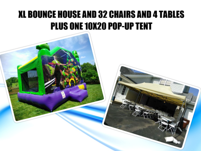 Silver Package for 32 With XL Bounce House (4 6ft Tables and 32 Chairs)