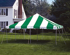 20x20 Green/White Pole Tent Package for 50  (8 6ft Tables and 50 Chairs)