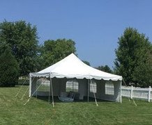20x20 Pole Tent Package for 50 with Sidewalls  (8 6ft Tables and 50 Chairs)