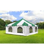 20x20 Pole Tent Green & White With 1-3 Sidewalls