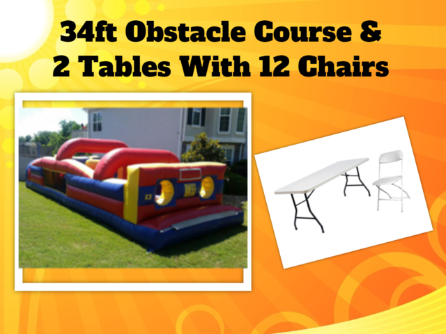 34 Ft obstacle Course w/ 2 tables & 12 chairs Package Deal
