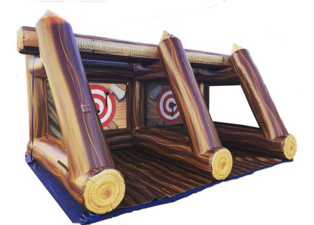 <center><font size= 5 color=saddlebrown>Double Axe Throwing Game</font><font color = black size=4><p>L 10ft x W 16ft x H 10ft</font><br><font color = red size=3 > 6 Velcro Axes Included </p></font></center> 