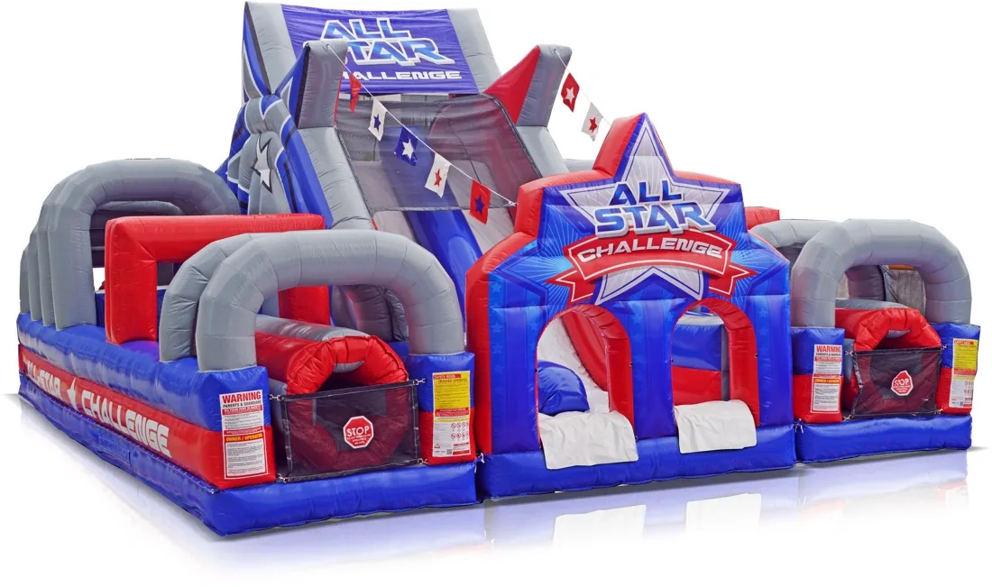 Red, white and blue All Star Challenge inflatable obstacle course