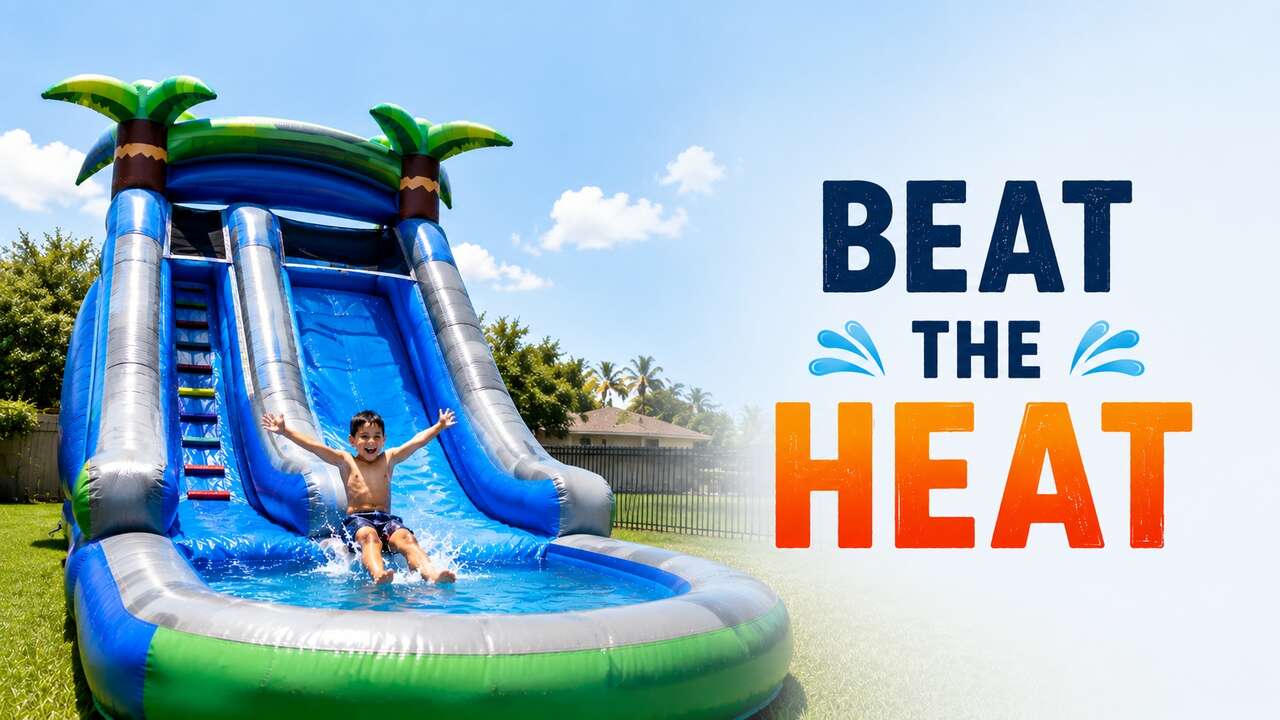 Kids enjoying water slide rental at summer party in Rio Grande Valley