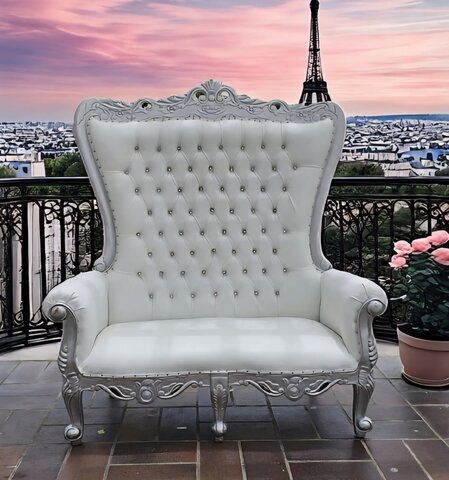 white and silver  love seat throne chair 