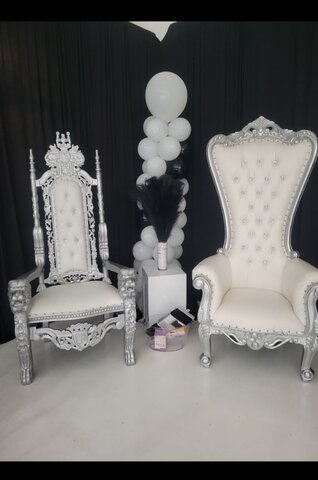 white and silver throne chair set 