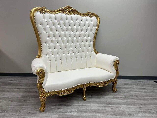 white and gold love seat throne chair 