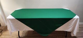 Hunter Green Overlay with White table cloth for 6 foot rectangle table