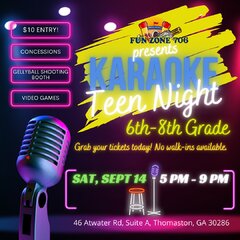 Teen Karaoke Night Sept -14th (Sat Night) 6th-8th Grade