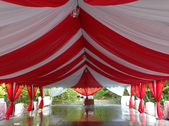 20x60 tent  w Red & White Tent Drapery Draping, circus tent 