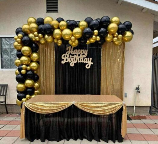 balloon garland , table, backdrop