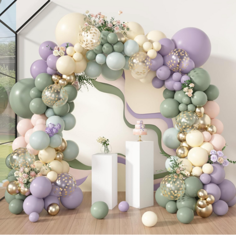 Sage green, lavender    organic balloon arch