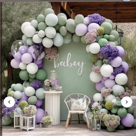  organic balloon arch, sage lavender white 