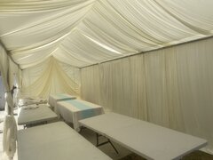 White Tent with ivory Drapery Draping 10x30