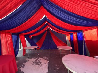 10x15 canopy draped red and blue 