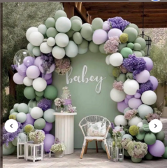  organic balloon arch, sage lavender white 