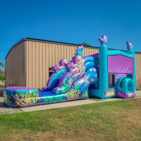 mermaid bounce house water slide combo FL purple