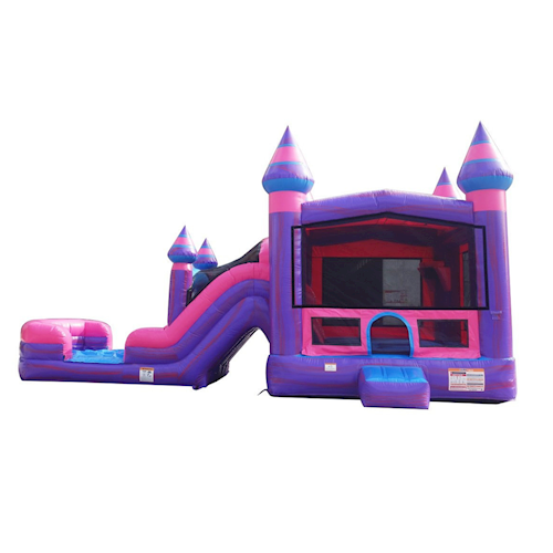 pink and purple bounce house combo inflatable