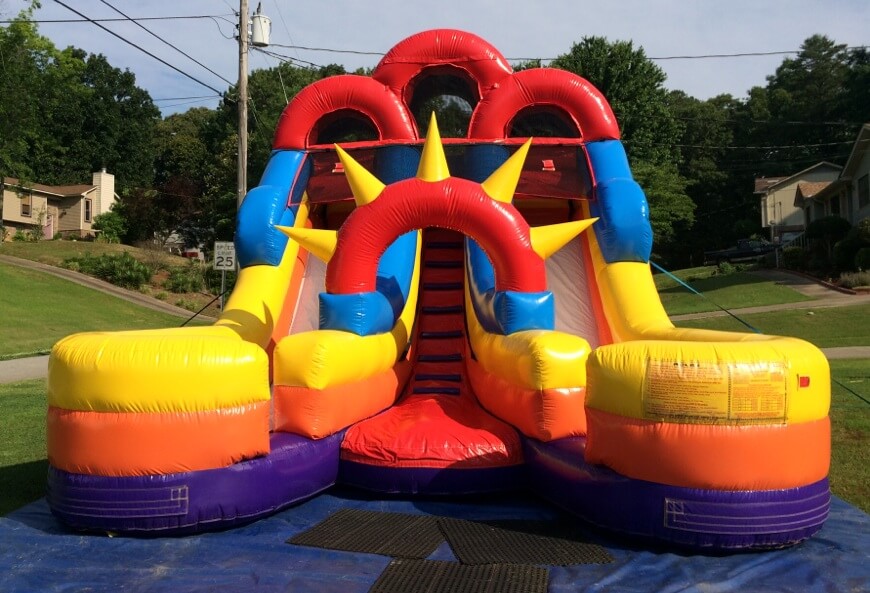 Inflatable water slide on a sunny day.