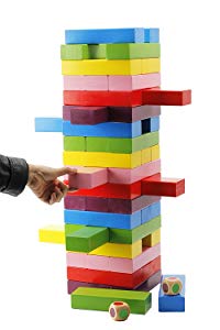 Oversized stacking block game being played. Oversized stacking block game being played.