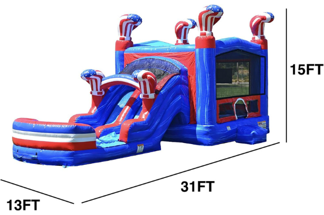 American boxing themed Knockout Combo bounce house with dimensions