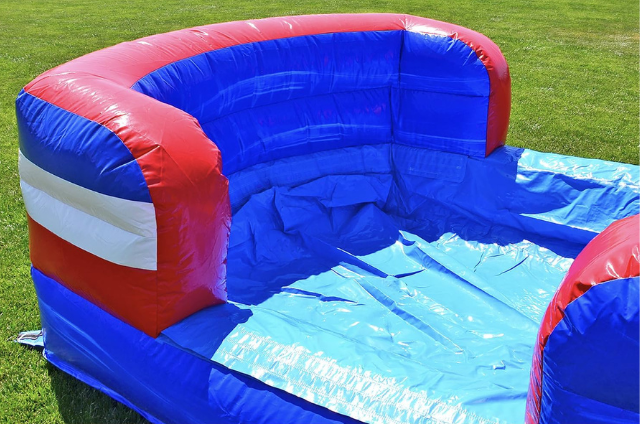 Close-up of Knockout Combo's pool landing with red, white, and blue trim
