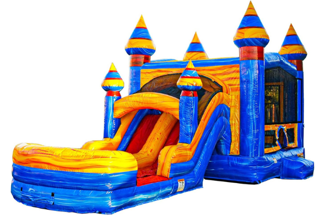 Orange Crush Inflatable Combo with Dual Lane Slide and Bounce House Dimensions in Louisville