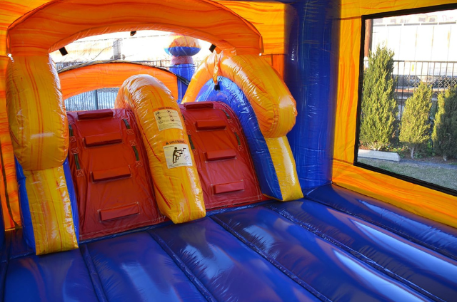 Inside View of Orange Crush Inflatable Combo with Climbing Wall and Basketball Hoop in Louisville