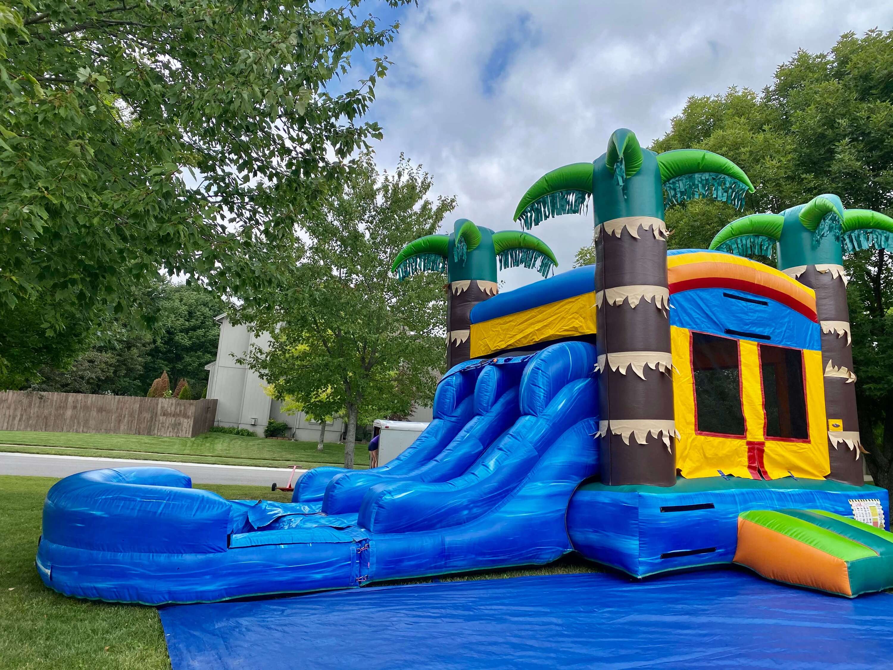tropical inflatable bounce house combo