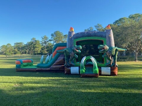 dinosaur/jurasic bounce house and slide
