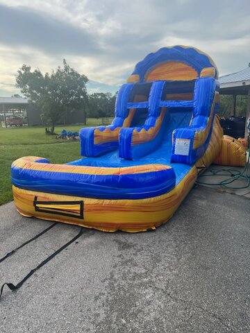 Blue and yellow waterslide rental