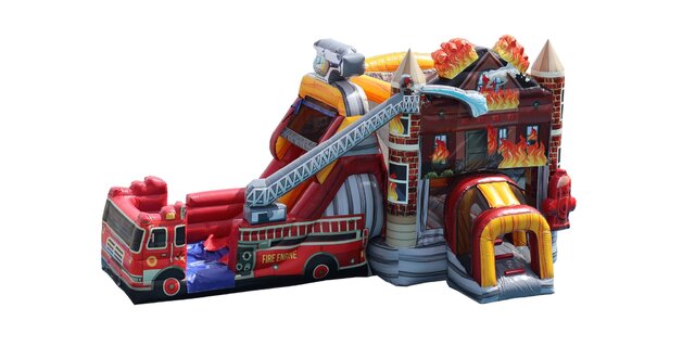 Firefighter Fire Truck Bounce House Dual Slide Combo 
