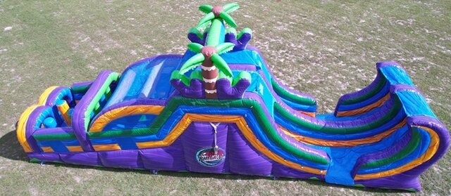 Dual Lane RADICAL RAMPAGE Inflatable Waterslide Bounce House Obstacle Course Rental 