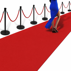 Black Stanchions with Red Velvet Ropes and 30ft Red Event Carpet Runner Rental