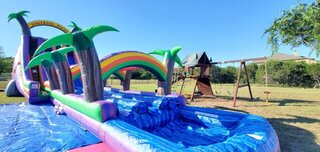 27′ Towering Palms Triple Lane Slide with Pool