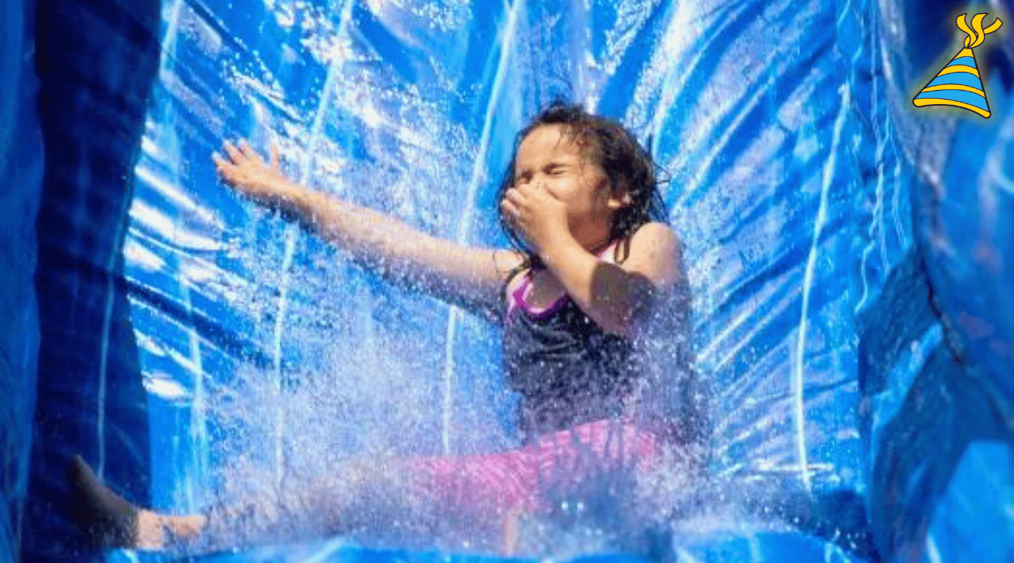 Child Sliding Down Aqua Water Slide