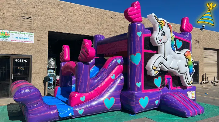 Unicorn Bounce House With A Slide Rental