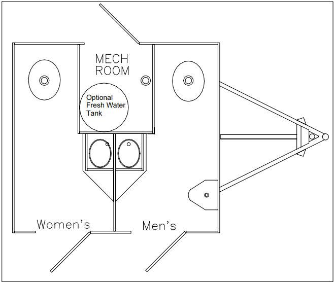 Floor plan of a 2-stall luxury bathroom trailer available for Phoenix and West Valley events