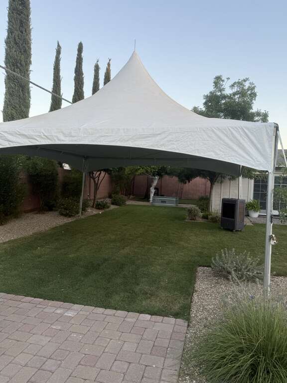20x20 high peak tent with commercial swamp cooler in Goodyear Arizona
