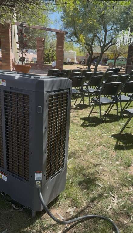 Commercial swamp cooler rental at an outdoor wedding ceremony in Arizona