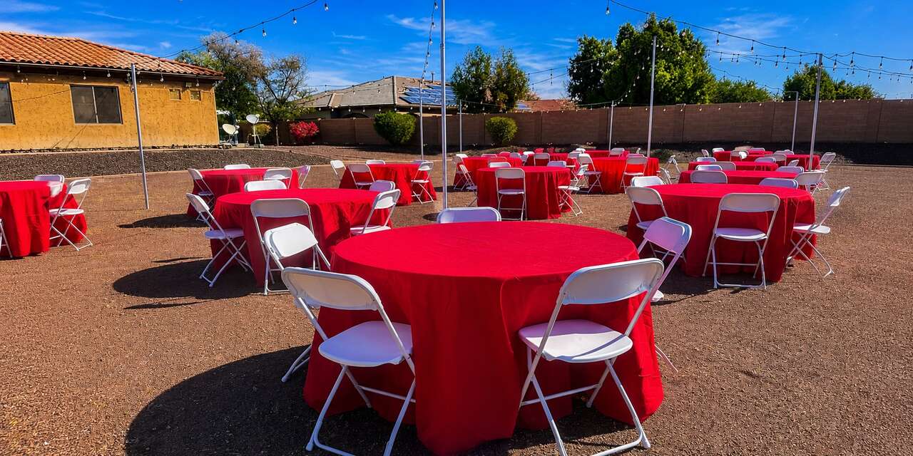 Tables and chairs for backyard party rental in Goodyear Arizona