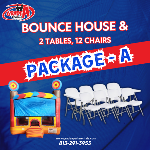 Package A Bounce House, 2 Tables, and 12 Chairs