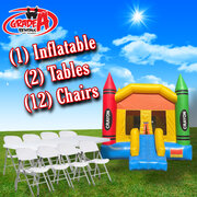 Bounce House, 2 Tables, and 12 Chairs