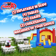 Bounce & Slide, 4 Tables, 24 Chairs, and Your Choice Of 2 Concession Machines